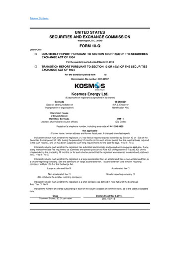 Miniature Kosmos Energy 10-Q Rapport trimestriel 2016 
