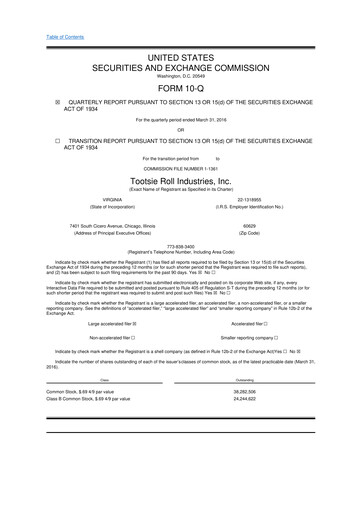 Thumbnail Tootsie Roll Industries
 10-Q Quarterly Report FY2016 