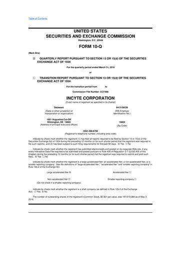 Thumbnail Incyte 10-Q Quarterly Report FY2016 