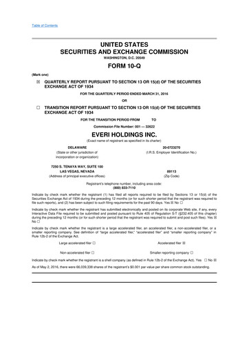 Thumbnail Everi Holdings
 10-Q Quarterly Report FY2016 