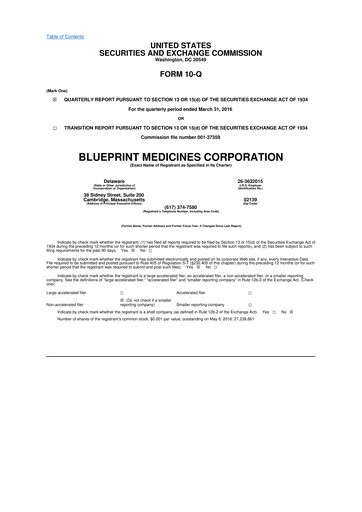 Miniature Blueprint Medicines
 10-Q Rapport trimestriel 2016 