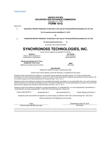 Thumbnail Synchronoss Technologies 10-Q Quarterly Report FY2016 