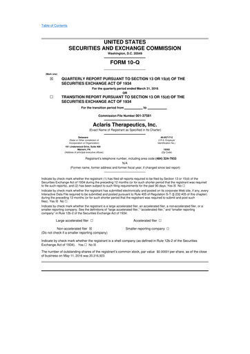 Thumbnail Aclaris Therapeutics 10-Q Quarterly Report FY2016 