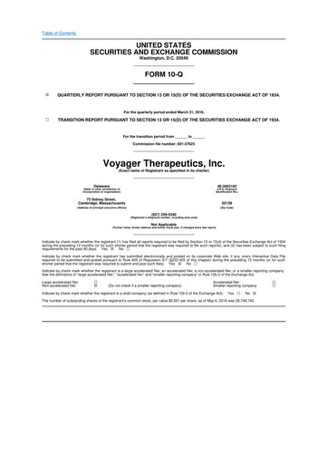 Miniature Voyager Therapeutics
 10-Q Rapport trimestriel  
