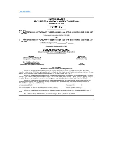 Miniature Editas Medicine
 10-Q Rapport trimestriel 2016 