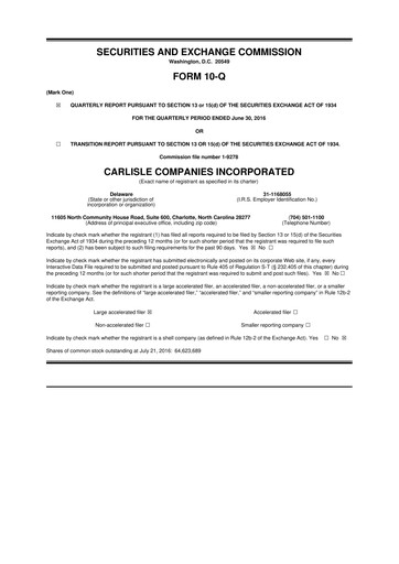 Thumbnail Carlisle Companies
 10-Q Quarterly Report FY2016 