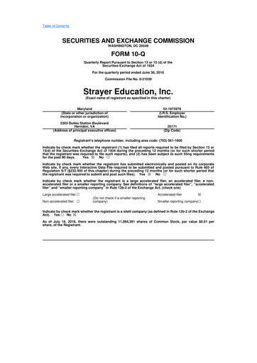 Miniature Strategic Education
 10-Q Rapport trimestriel 2016 