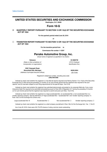 Thumbnail Penske Automotive Group 10-Q Quarterly Report FY2016 