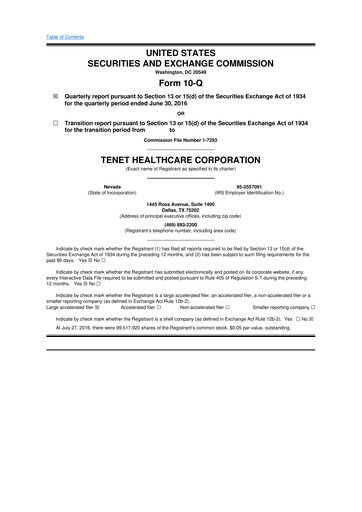 Thumbnail Tenet Healthcare 10-Q Quarterly Report FY2016 