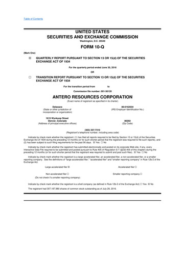Vorschaubild Antero Resources
 10-Q Quartalsbericht 2016 