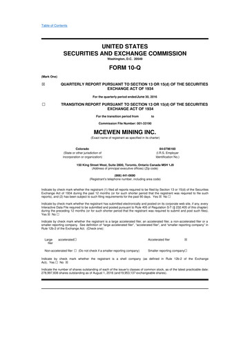 Thumbnail McEwen Mining 10-Q Quarterly Report FY2016 