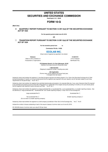 Thumbnail Ecolab 10-Q Quarterly Report FY2016 