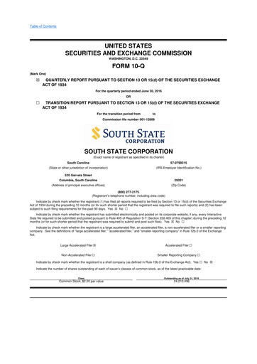 Thumbnail South State Corp 10-Q Quarterly Report FY2016 