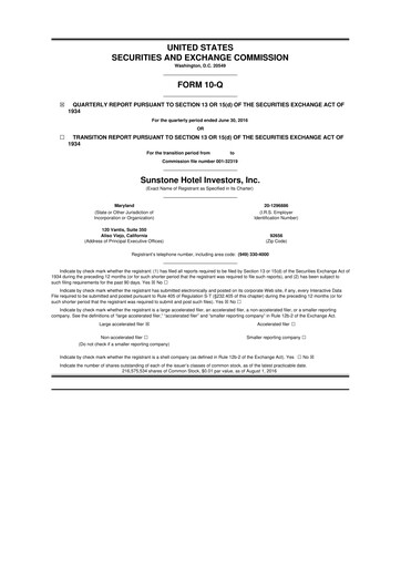 Thumbnail Sunstone Hotel Investors
 10-Q Quarterly Report FY2016 