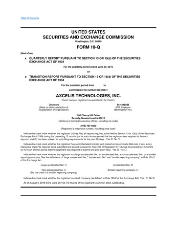 Thumbnail Axcelis Technologies
 10-Q Quarterly Report FY 