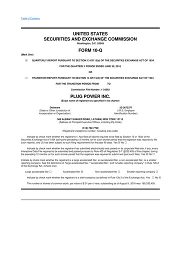 Thumbnail Plug Power 10-Q Quarterly Report FY 