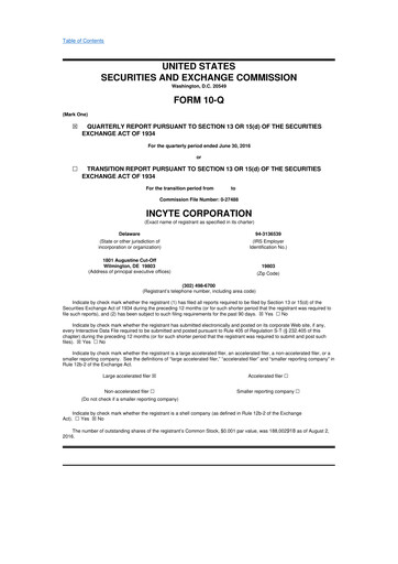 Thumbnail Incyte 10-Q Quarterly Report FY2016 