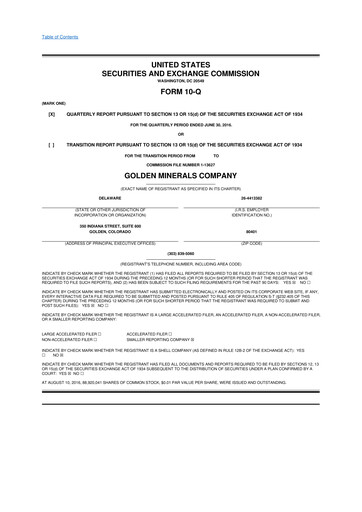 Thumbnail Golden Minerals
 10-Q Quarterly Report FY2016 