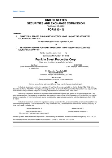 Miniature Franklin Street Properties 10-Q Rapport trimestriel  