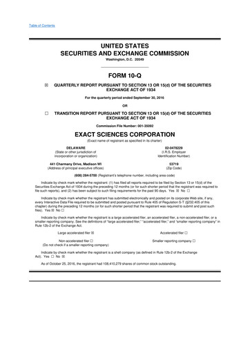 Vorschaubild Exact Sciences 10-Q Quartalsbericht 2016 