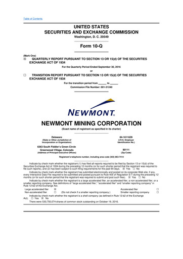 Thumbnail Newmont 10-Q Quarterly Report FY2016 