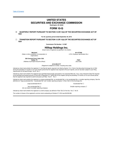 Thumbnail Hilltop Holdings 10-Q Quarterly Report FY2016 