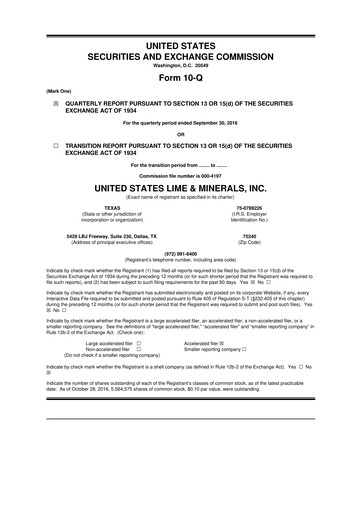 Thumbnail United States Lime & Minerals  10-Q Quarterly Report FY2016 