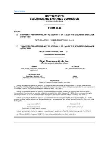 Thumbnail Rigel Pharmaceuticals 10-Q Quarterly Report FY2016 