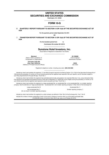 Thumbnail Sunstone Hotel Investors
 10-Q Quarterly Report FY2016 