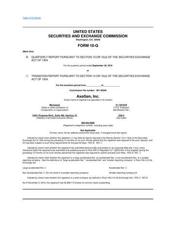 Thumbnail Axogen 10-Q Quarterly Report FY2016 