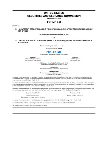 Thumbnail Ecolab 10-Q Quarterly Report FY2016 