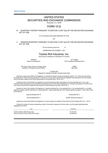 Thumbnail Tootsie Roll Industries
 10-Q Quarterly Report FY2016 