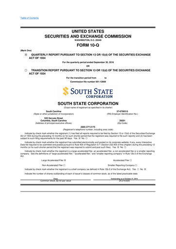 Thumbnail South State Corp 10-Q Quarterly Report FY2016 