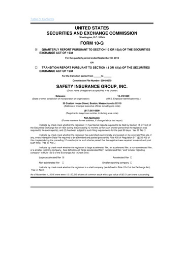 Thumbnail Safety Insurance
 10-Q Quarterly Report FY2016 