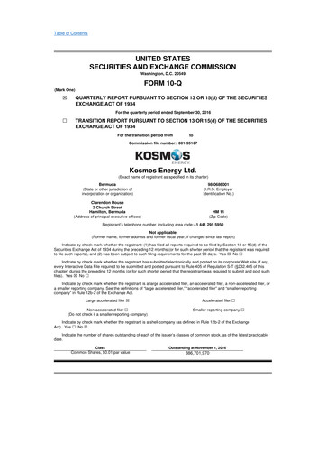 Miniature Kosmos Energy 10-Q Rapport trimestriel 2016 