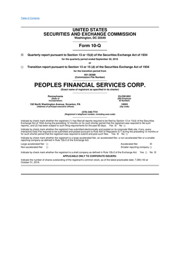 Thumbnail Peoples Financial Services 10-Q Quarterly Report FY2016 