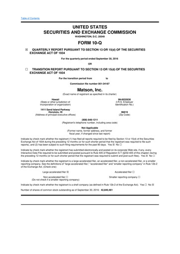 Thumbnail Matson 10-Q Quarterly Report FY2016 