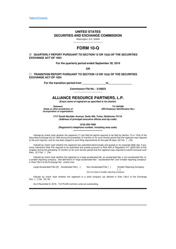 Miniature Alliance Resource Partners 10-Q Rapport trimestriel  