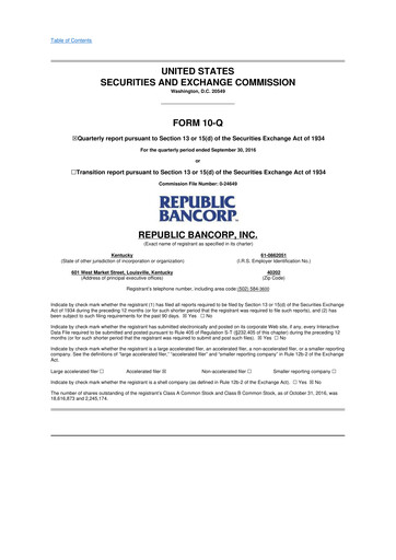 Thumbnail Republic Bank 10-Q Quarterly Report FY2016 