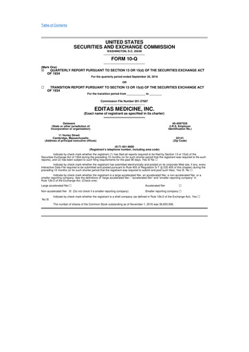 Miniature Editas Medicine
 10-Q Rapport trimestriel 2016 