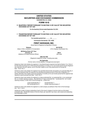 Thumbnail First Hawaiian Bank
 10-Q Quarterly Report FY2016 