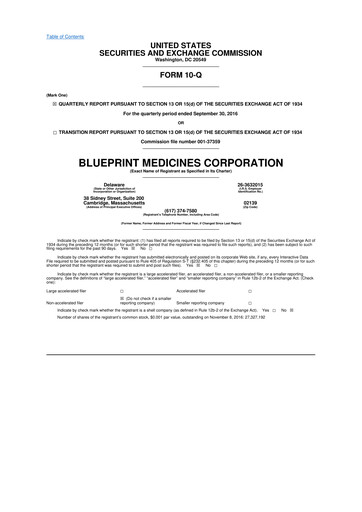 Miniature Blueprint Medicines
 10-Q Rapport trimestriel 2016 