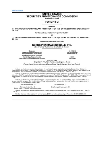Thumbnail Syros Pharmaceuticals
 10-Q Quarterly Report FY2016 