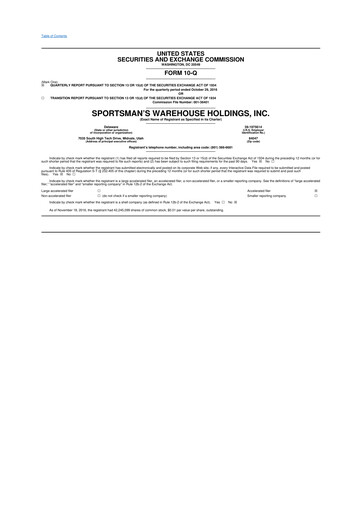 Thumbnail Sportsman's Warehouse 10-Q Quarterly Report FY2016 