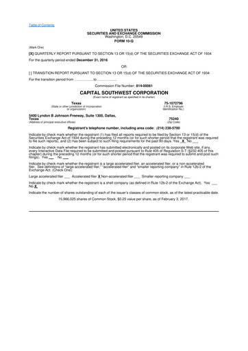 Vorschaubild Capital Southwest Corporation 10-Q Quartalsbericht  