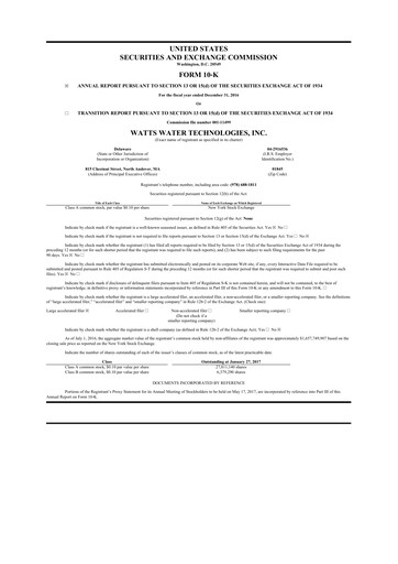 Thumbnail Watts Water Technologies
 10-K Annual Report 2016