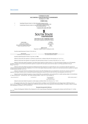 Thumbnail South State Corp 10-K Annual Report 2016