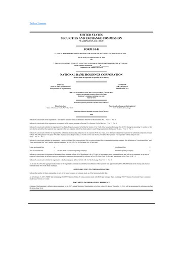 Thumbnail National Bank Holdings
 10-K Annual Report 2016