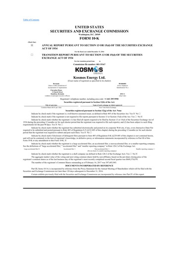 Thumbnail Kosmos Energy 10-K Annual Report 2016