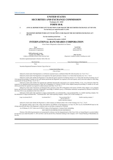Thumbnail International Bancshares Corp 10-K Annual Report 2016